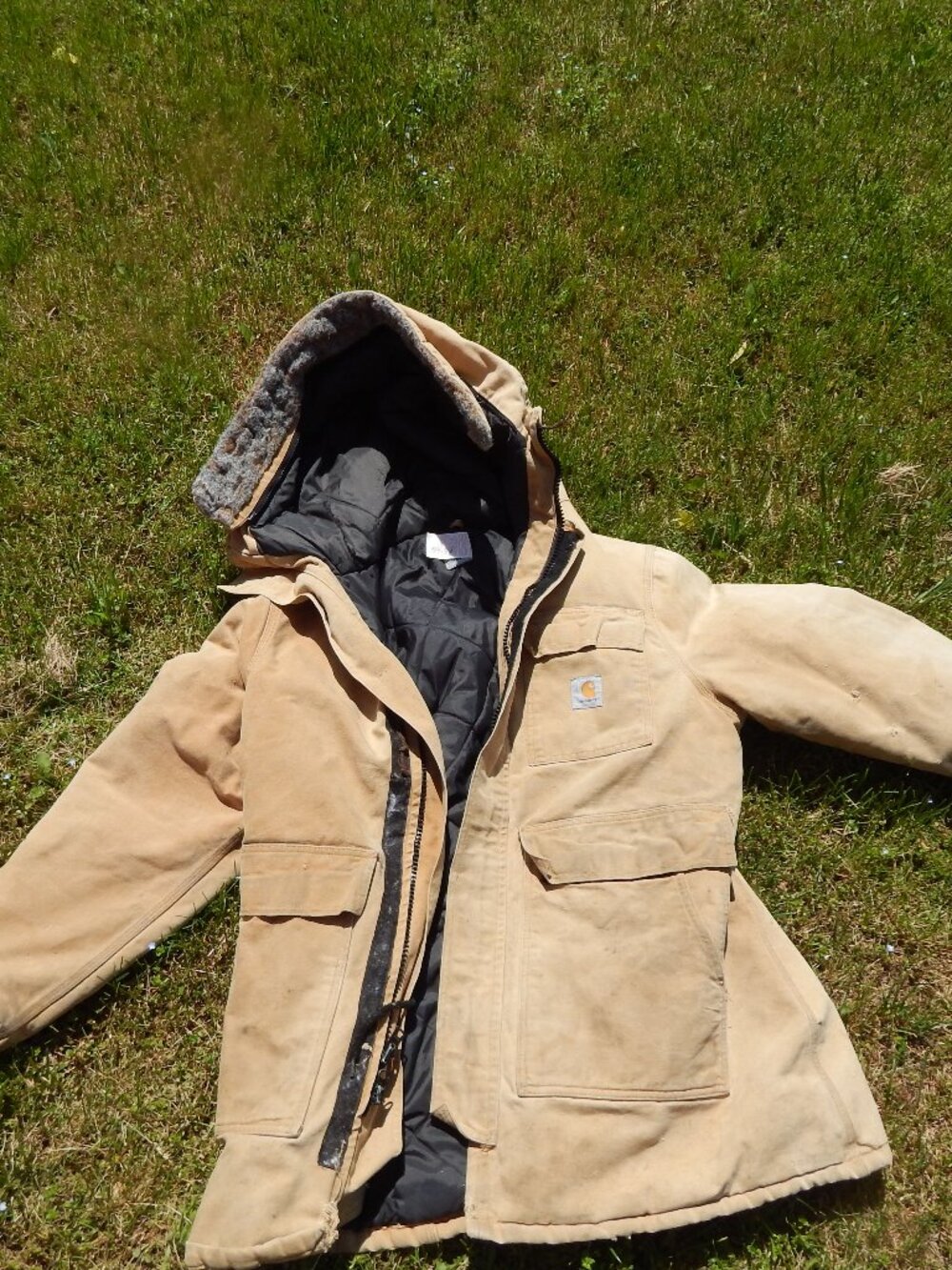 CARHARTT Men’s CQ386 XL Brown Washed Duck Quilted Hooded Arctic Coat Jacket